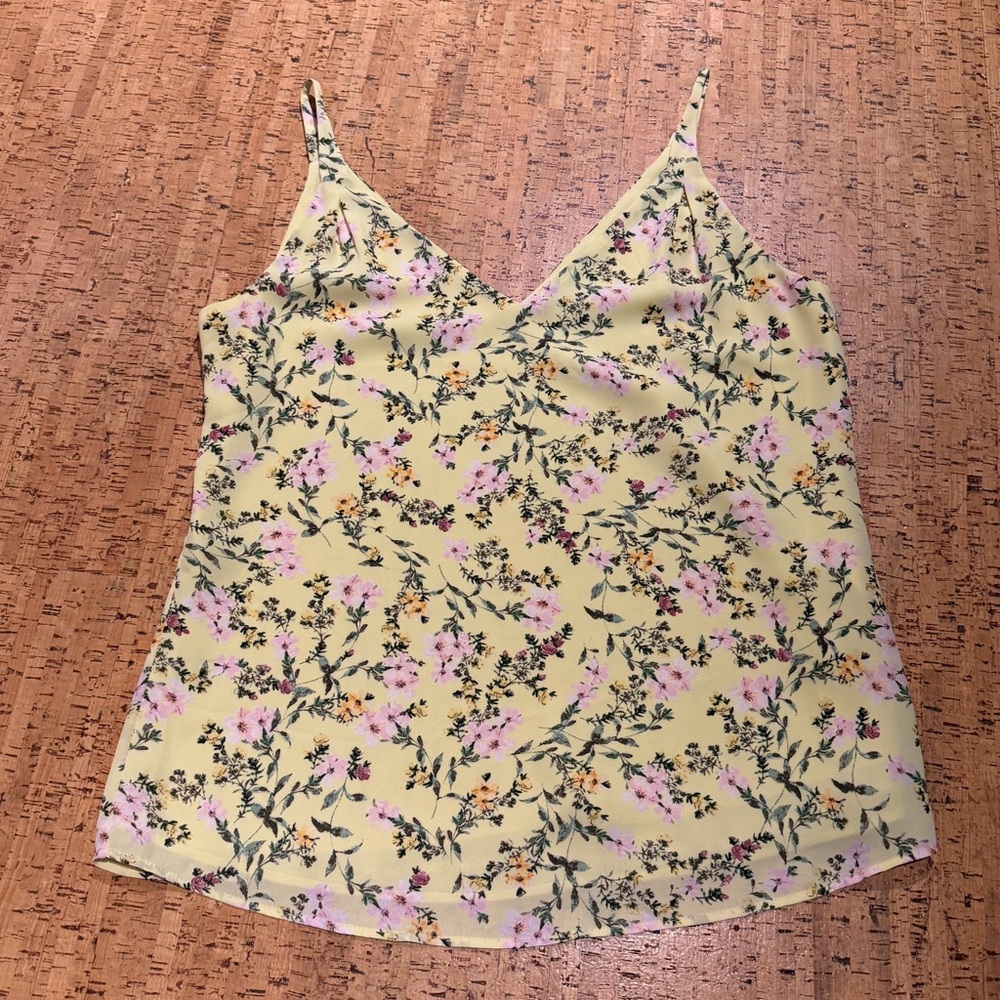 R&W Floral Yellow Spaghetti Strap Top, size M